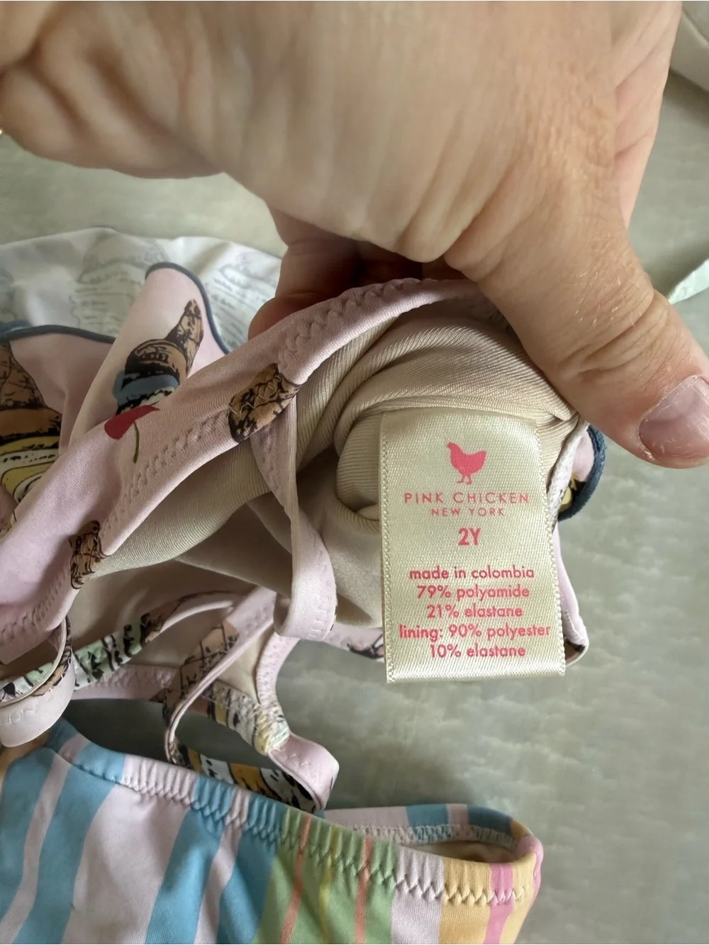 Pink Chicken Pink Ice Cream Print Two-Piece Swimsuit with Pastel Stripes